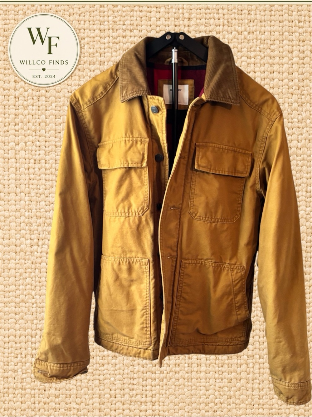 Old Navy Men’s M Canvas Barn Jacket Chore Coat Corduroy Collar Plaid Lined